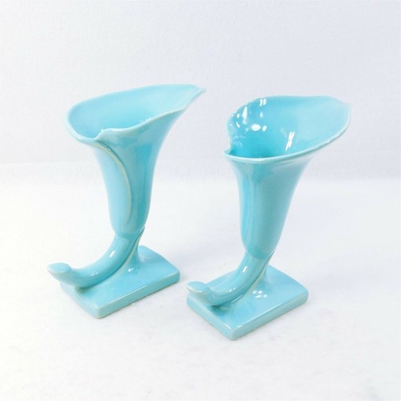 Calla Lily Vase Hollywood by California Art Products Retro Set of 2 Blue - Picture 6 of 10